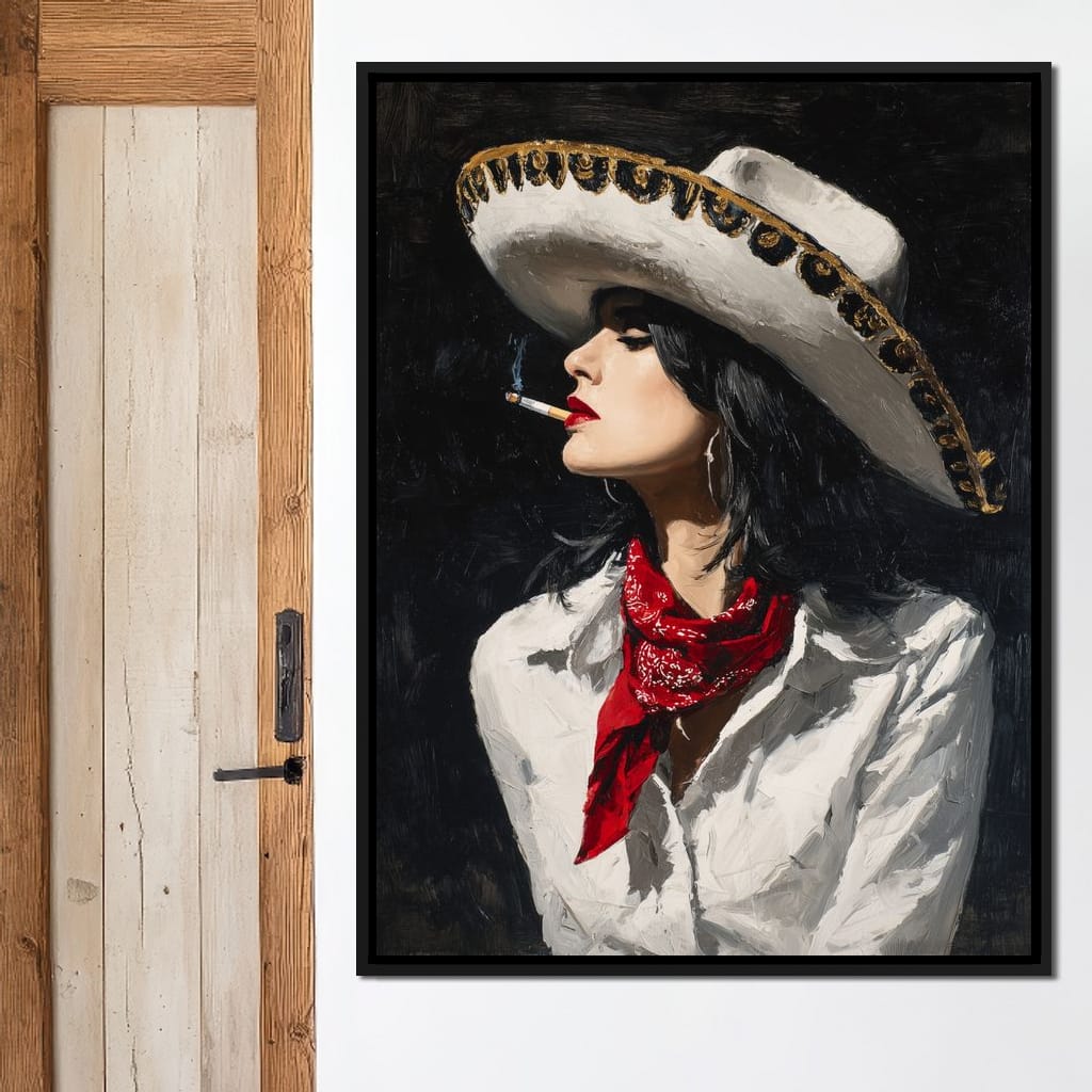 Sombrero Smoke Noir Portrait Canvas Wall Art