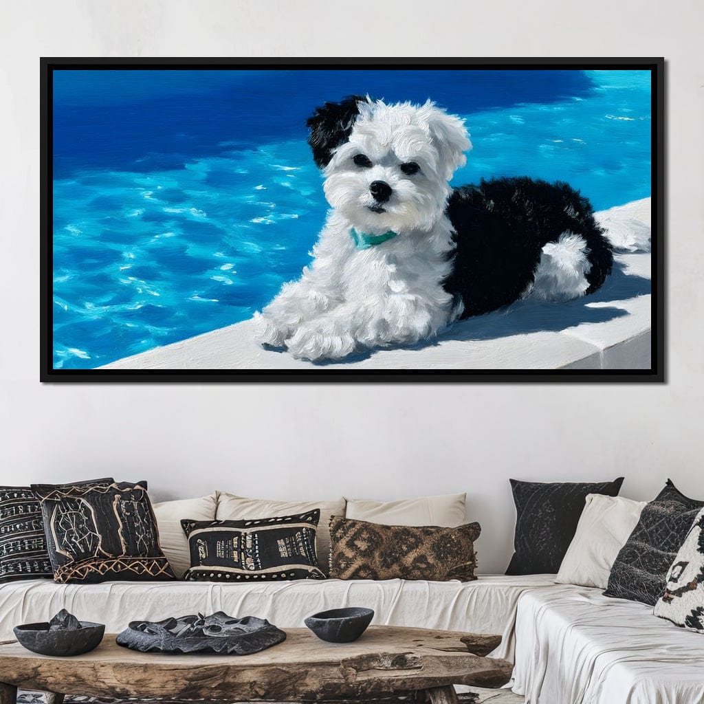 Puppy Relaxation by the Pool Canvas Wall Art