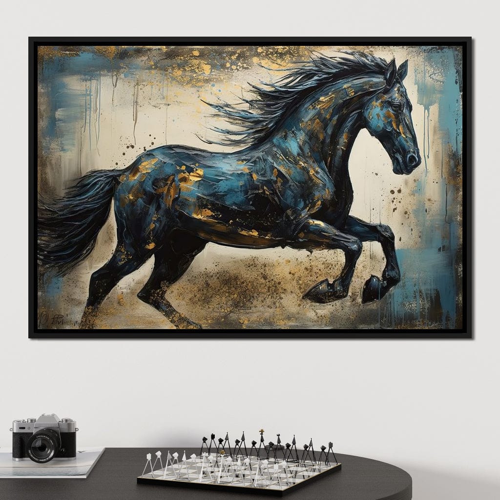 Gilded Teal Horse Canvas Wall Art