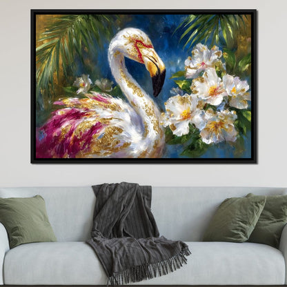 Gilded Flamingo Garden Glow Canvas Wall Art