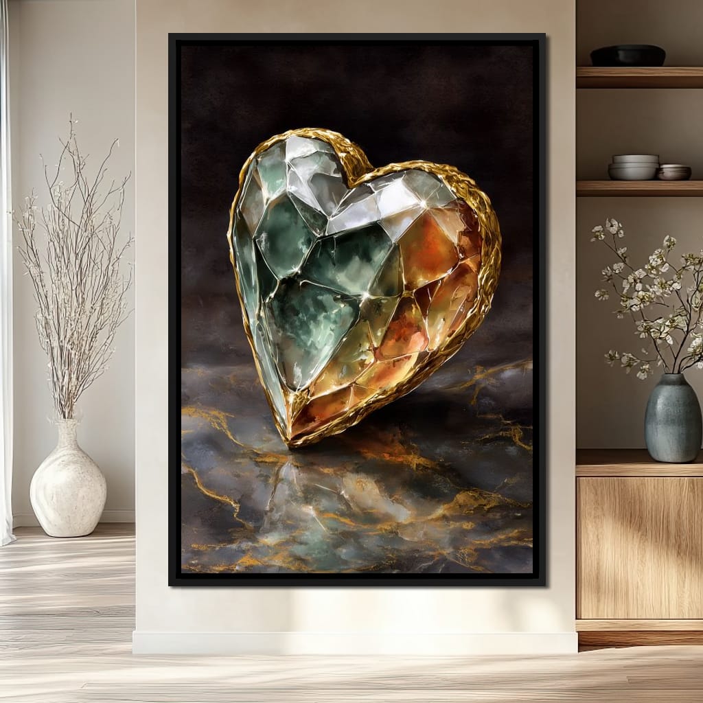 Gilded Facet Heartstone Canvas Wall Art