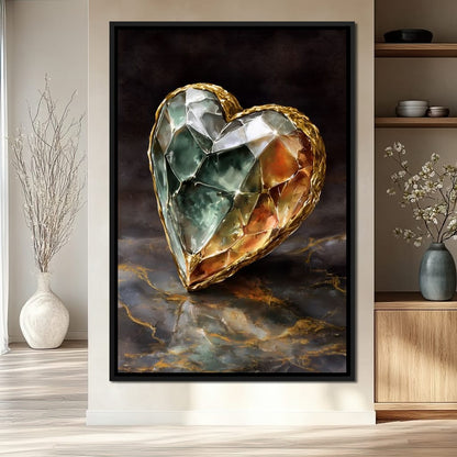 Gilded Facet Heartstone Canvas Wall Art