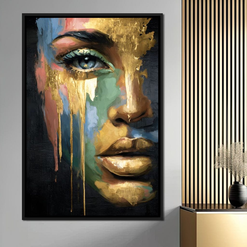 Radiant Gold Drip Face Painting Canvas Wall Art