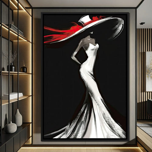 The White Dress - Elegant Silhouette in Red Canvas Wall Art