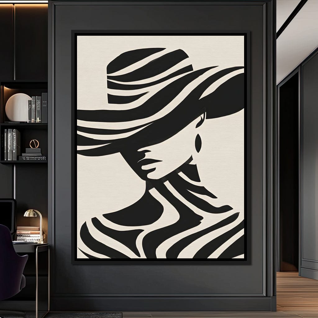 Monochrome Wind Hat Silhouette Canvas Wall Art