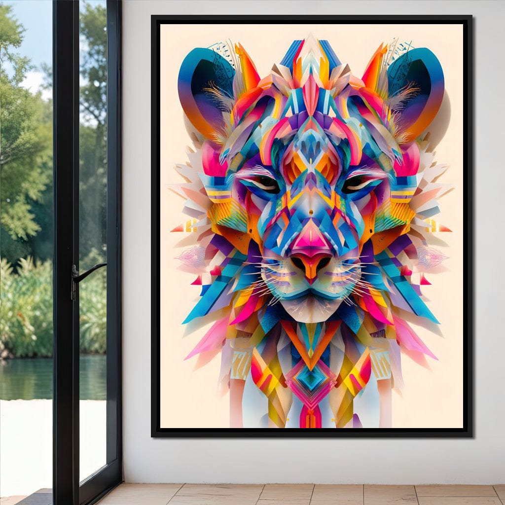 Vivid Geometric Lion Majesty Canvas Wall Art