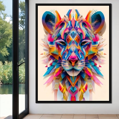 Vivid Geometric Lion Majesty Canvas Wall Art