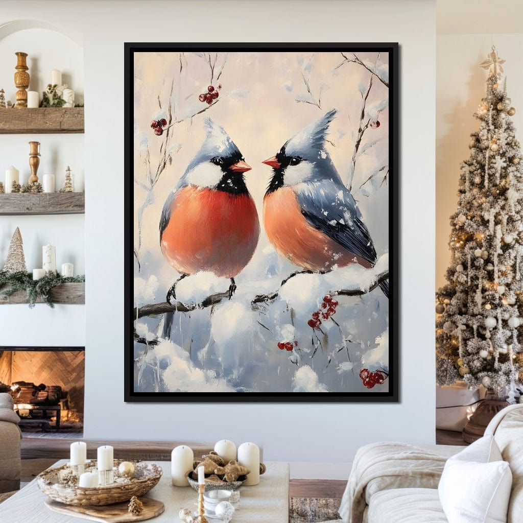 Winter Cardinals Berry Meeting Canvas Wall Art