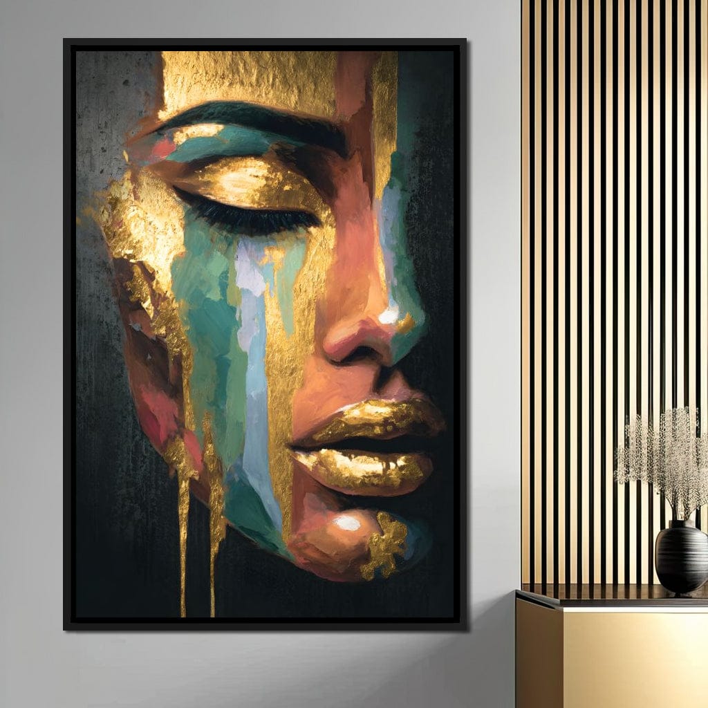 Golden Radiant Abstract Face Canvas Wall Art