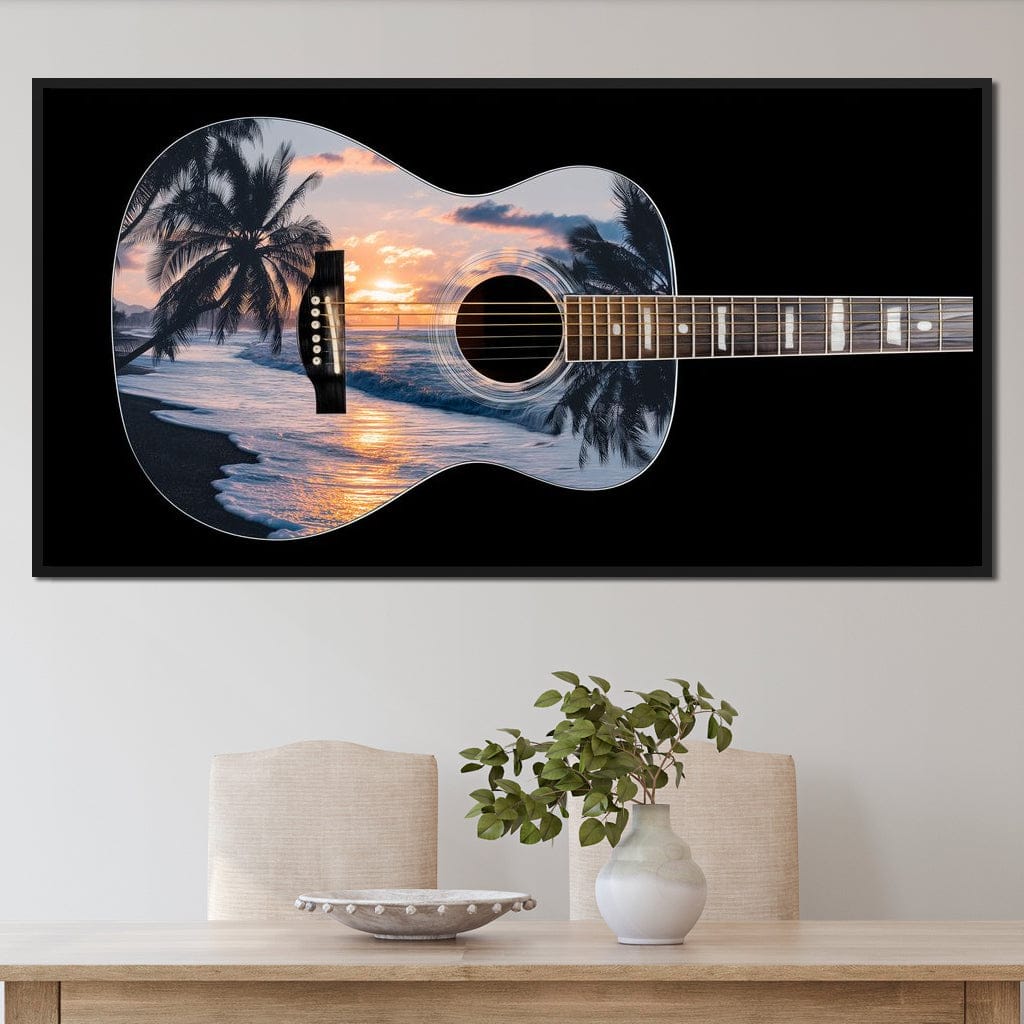 Tropical Sunset Guitar Dream Canvas Wall Art