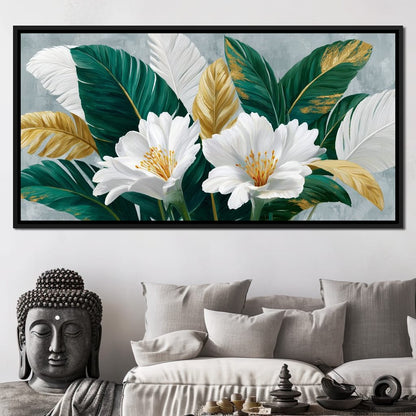 Gilded Tropical White Peony Canvas Wall Art