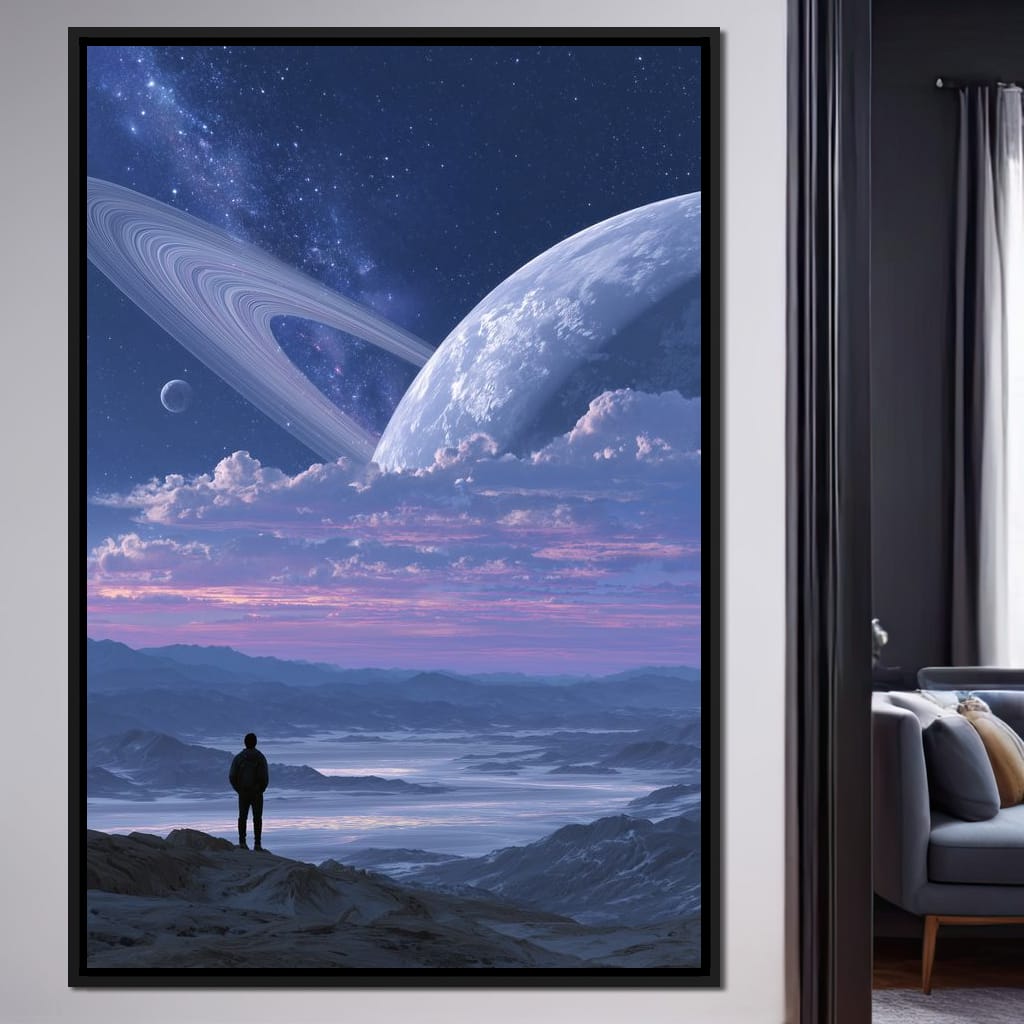 Stargazer Under Ringed World Canvas Wall Art
