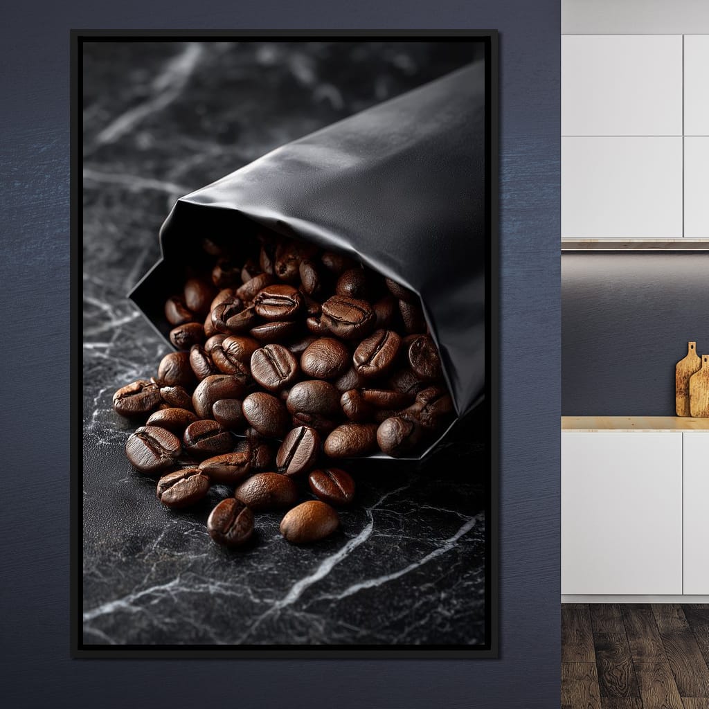 Dark Roast Coffee Bean Spill Canvas Wall Art