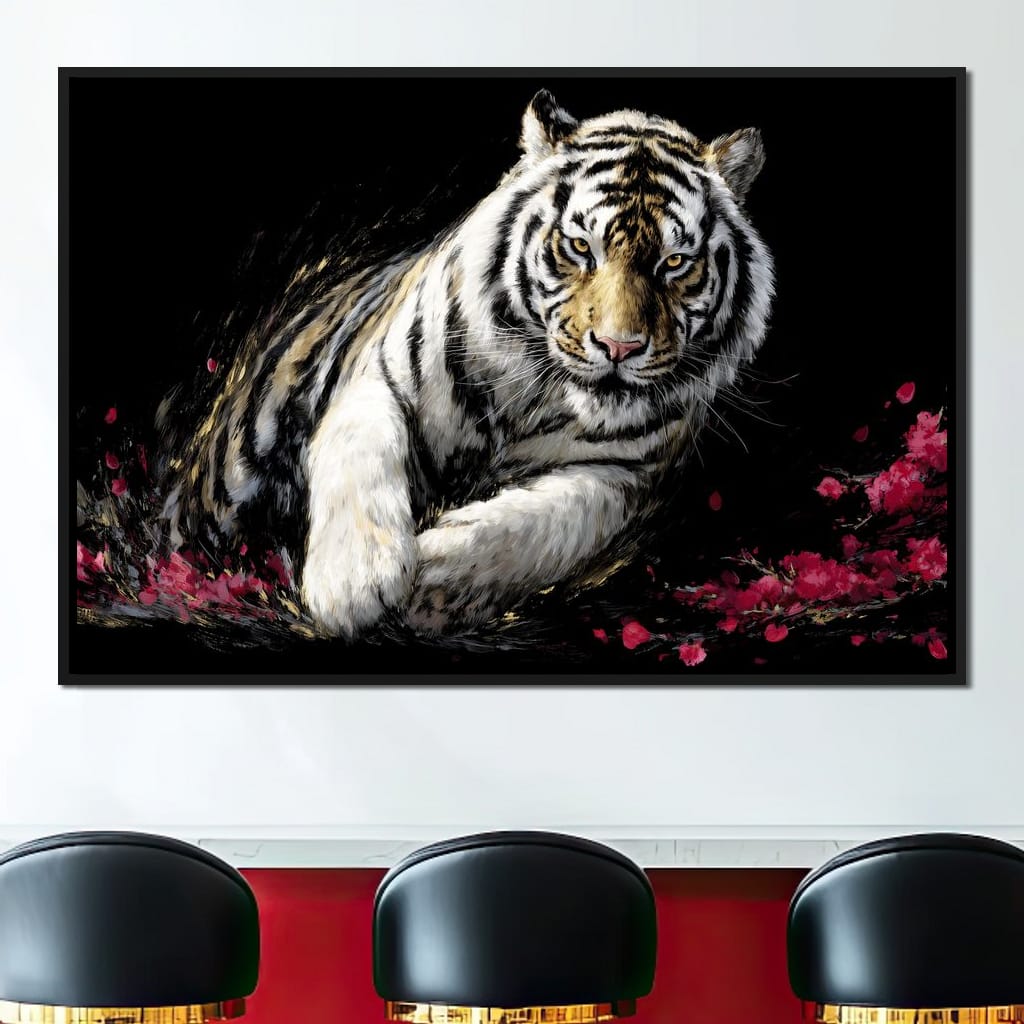Snow Tiger Petal Shadow Canvas Wall Art