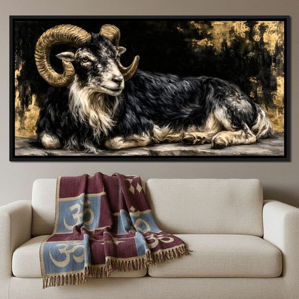 Watchful Ram of the Gilded Void Canvas Wall Art