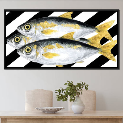 Triple Gilded Mackerel Parade Canvas Wall Art