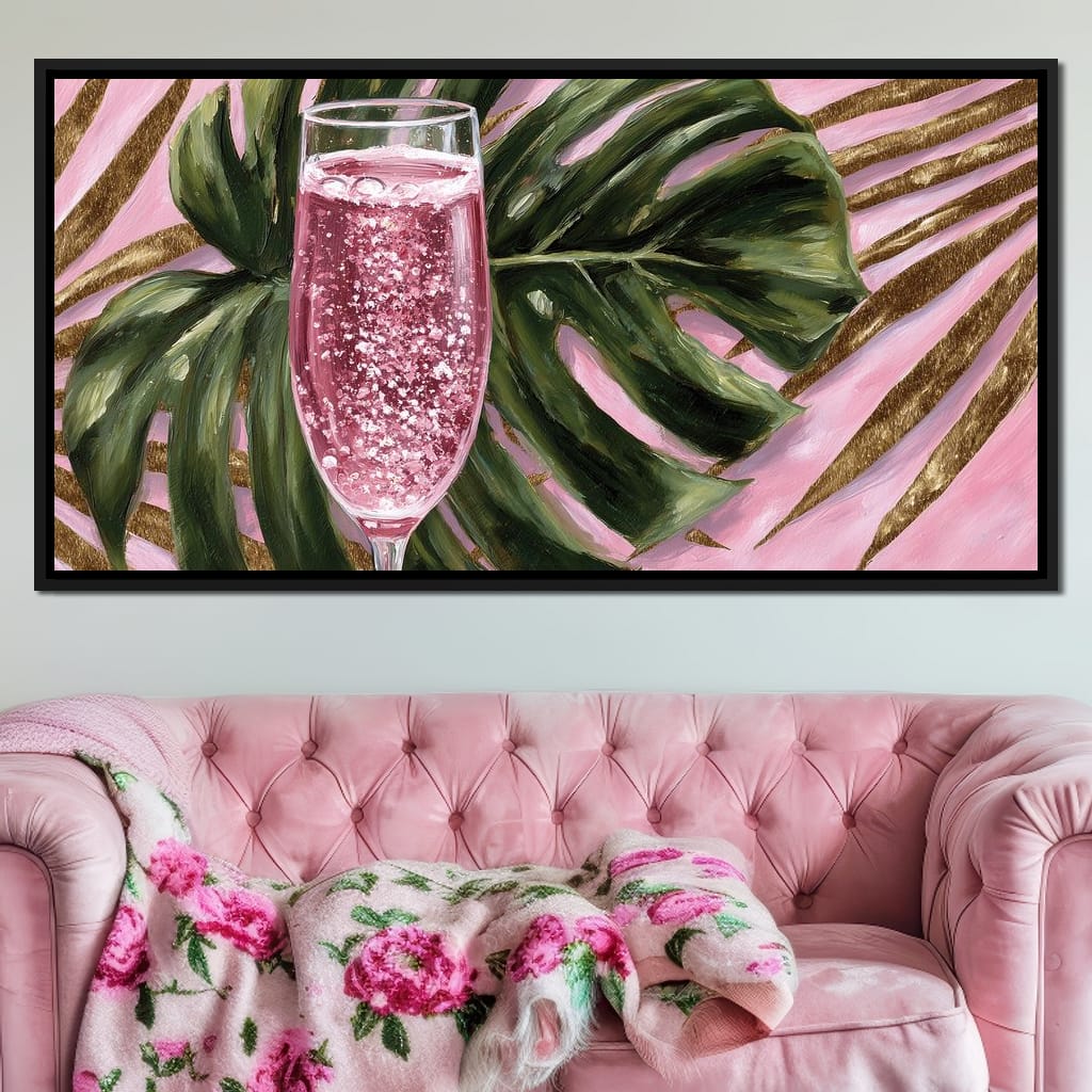 Pink Fizz Monstera Gold Canvas Wall Art