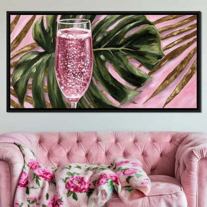Pink Fizz Monstera Gold Canvas Wall Art