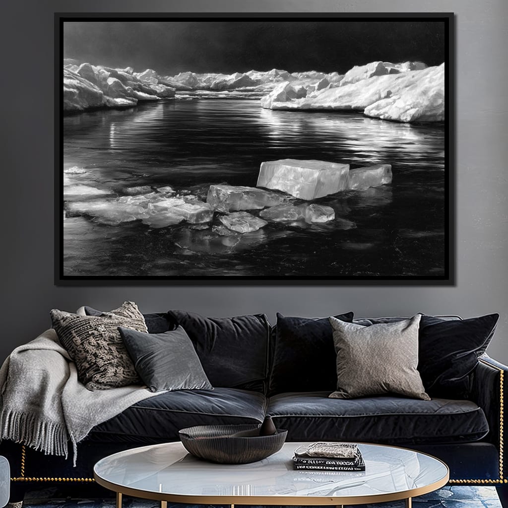 Midnight Drift Ice Fjord Canvas Wall Art