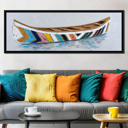 Colorful Canoe Reflections Calm Canvas Wall Art