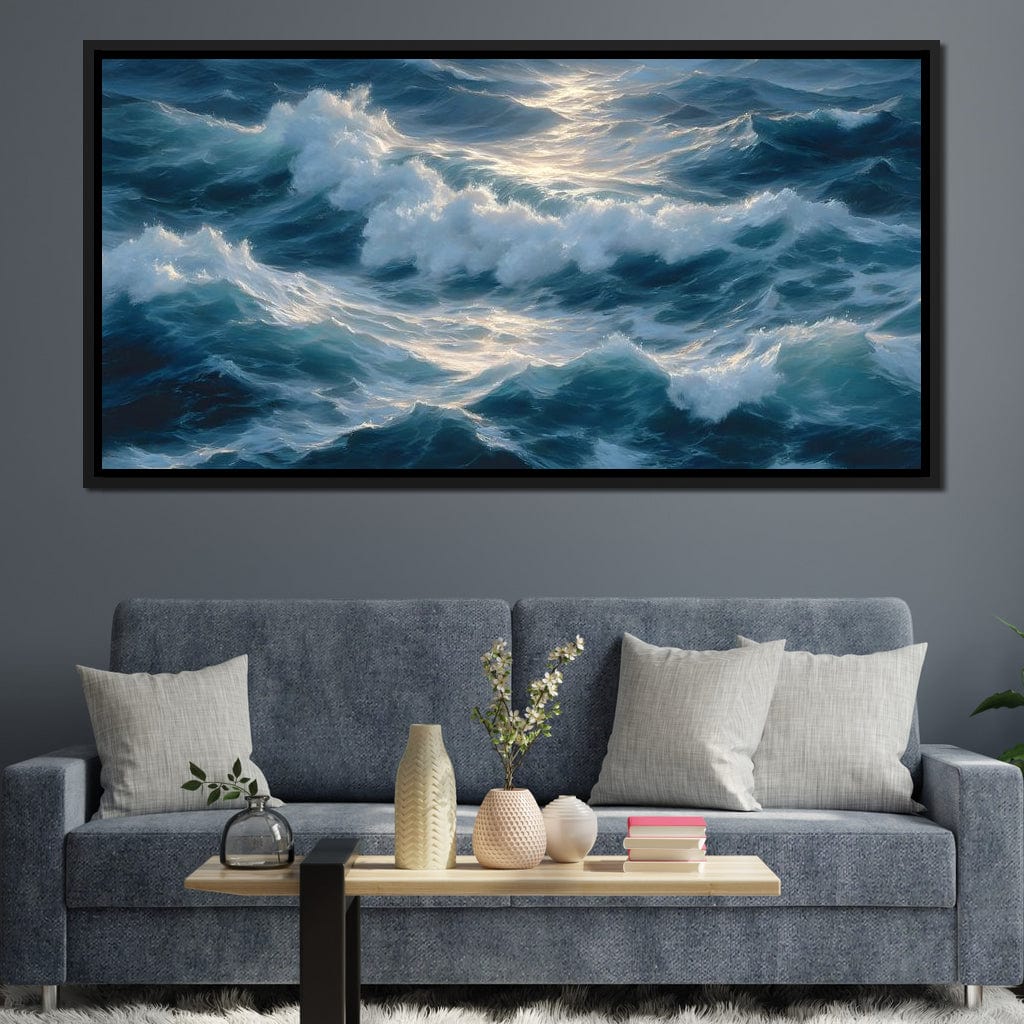 Sunlit Ocean Cresting Waves Canvas Wall Art