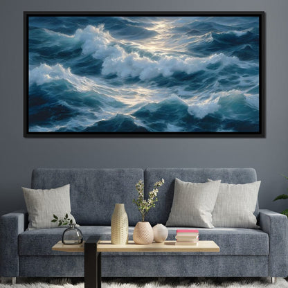 Sunlit Ocean Cresting Waves Canvas Wall Art