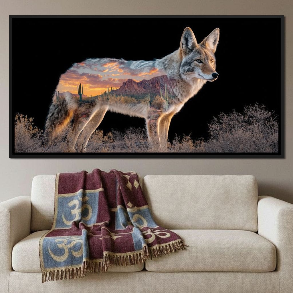 Desert Coyote Sunset Vista Canvas Wall Art