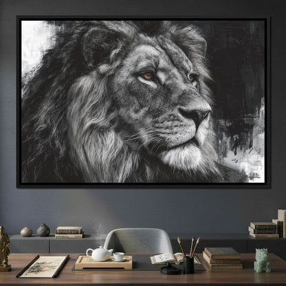 Regal Lion Monochrome Portrait Canvas Wall Art