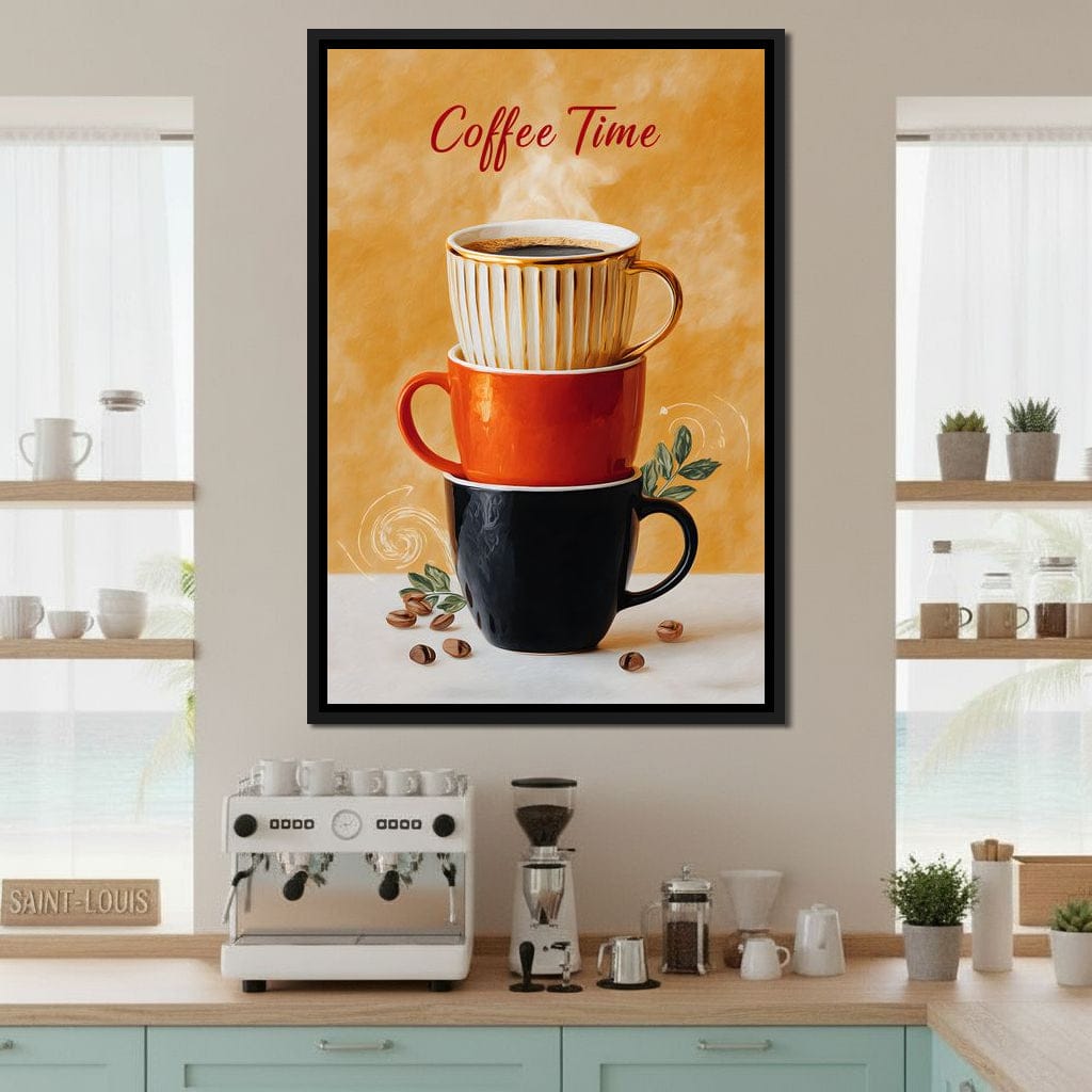 Coffee Time Stacked Mugs Canvas Wall Art