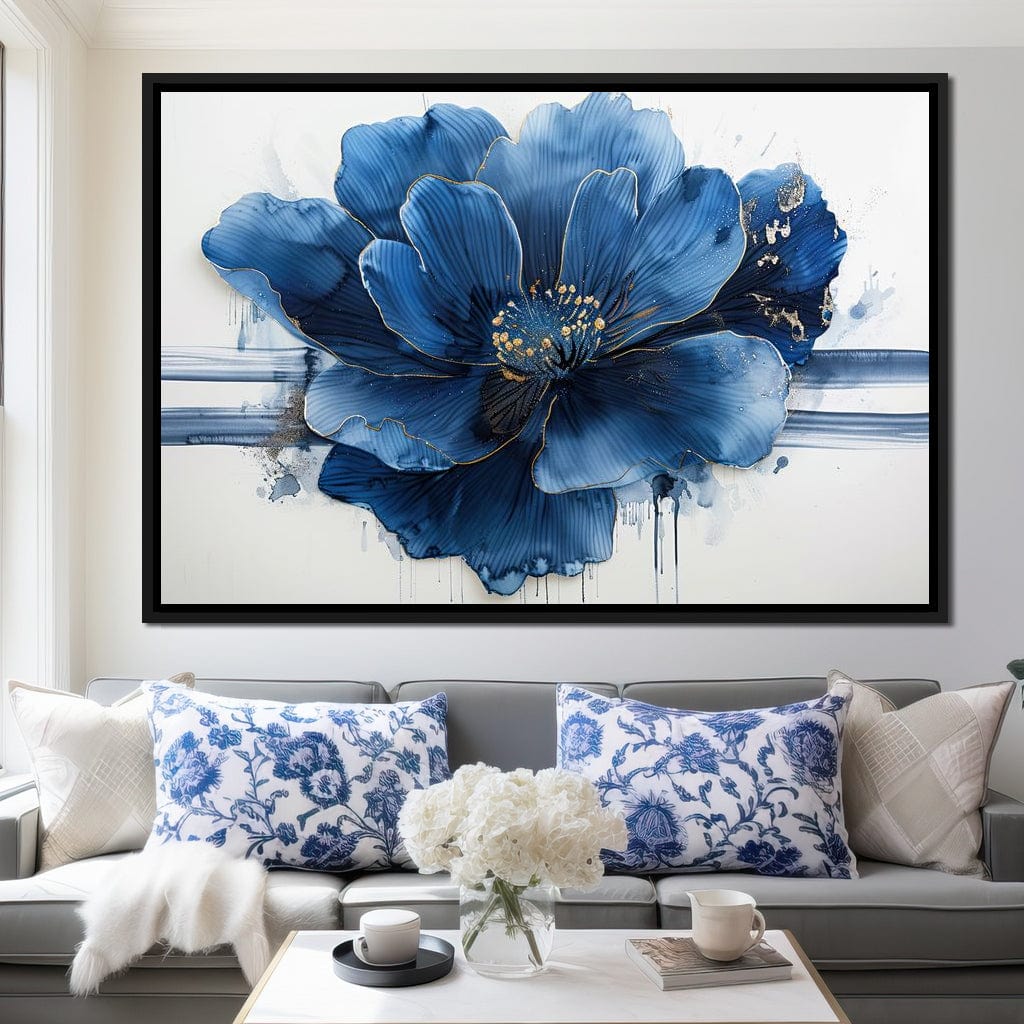 Sapphire Petals with Gold Dew Canvas Wall Art