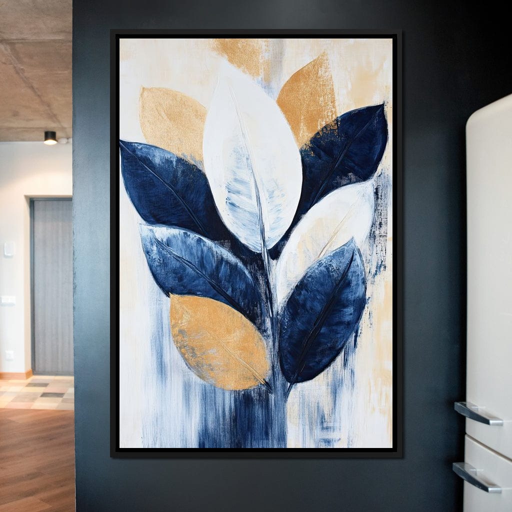 Golden Indigo Leaves Canvas Wall Art