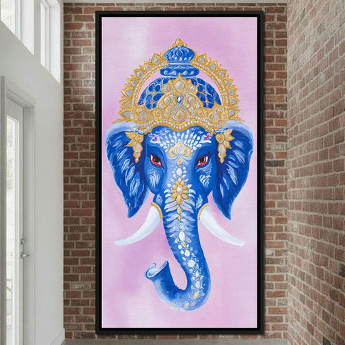 Royal Sapphire Ganesha Blessing Canvas Wall Art