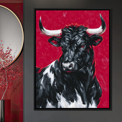 Bold Horned Bull Portrait Canvas Wall Art