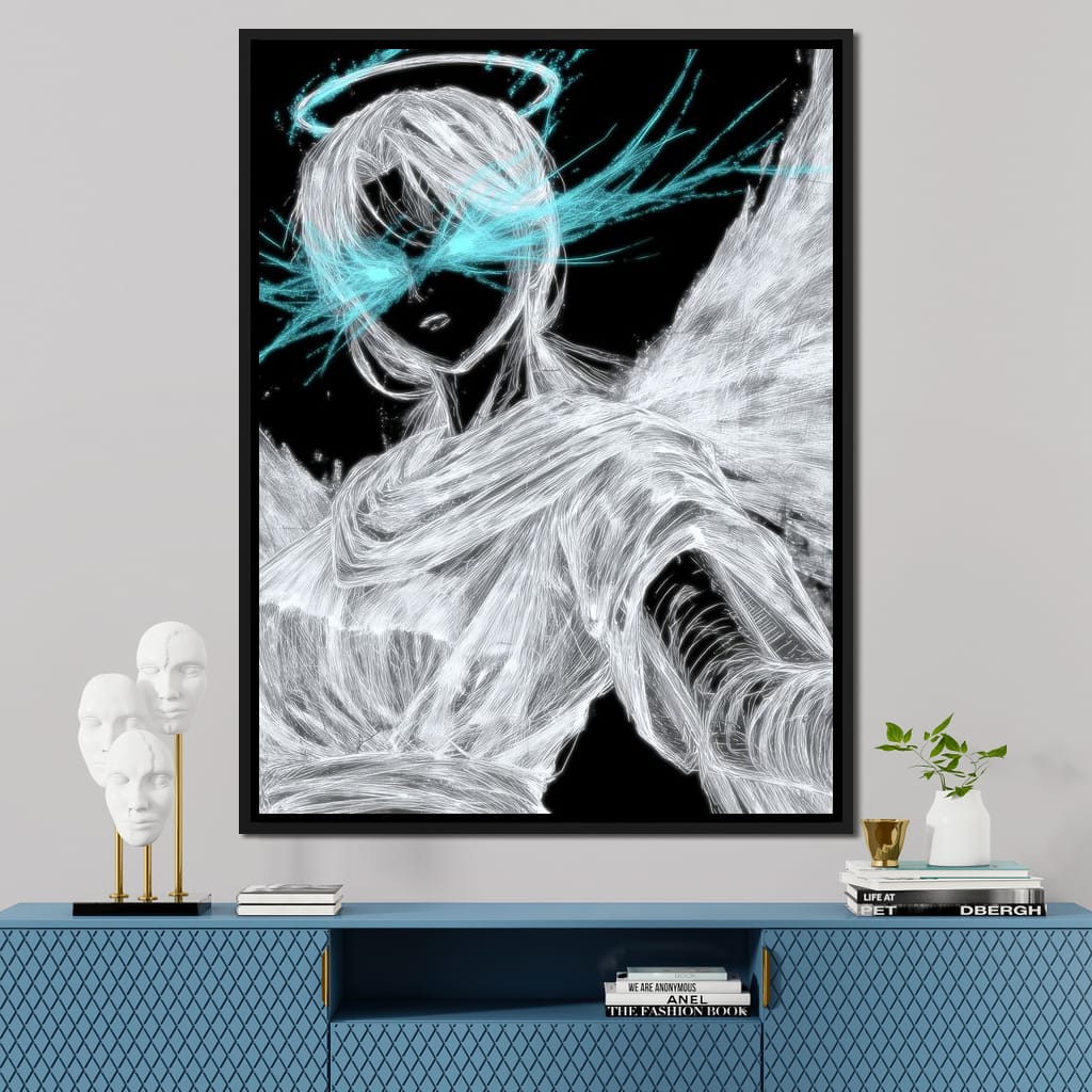 Celestial Guardian Neon Wings Canvas Wall Art