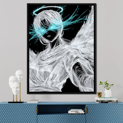 Celestial Guardian Neon Wings Canvas Wall Art