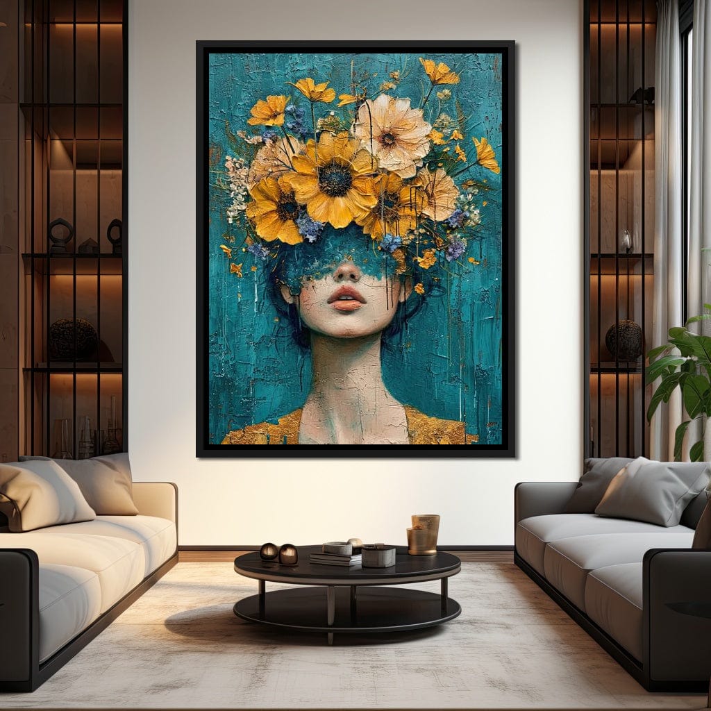 Golden Bloom Silhouette Canvas Wall Art
