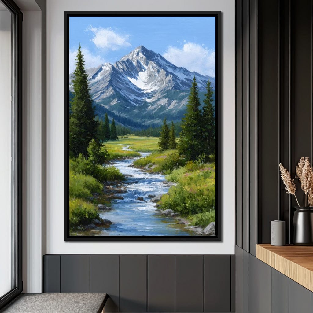 Alpine Peak River Meadow Sky Canvas Wall Art