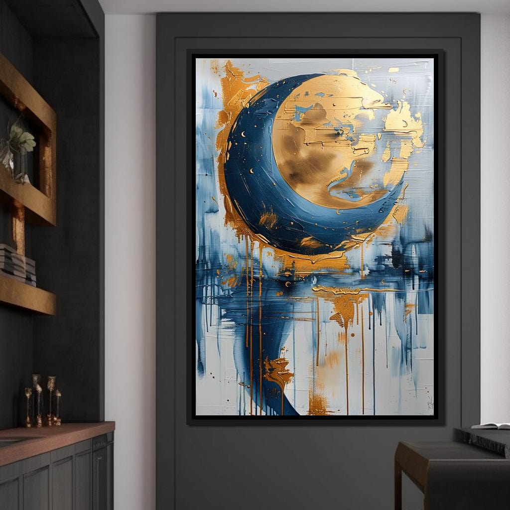 Golden Swirls on Sapphire Tides Canvas Wall Art