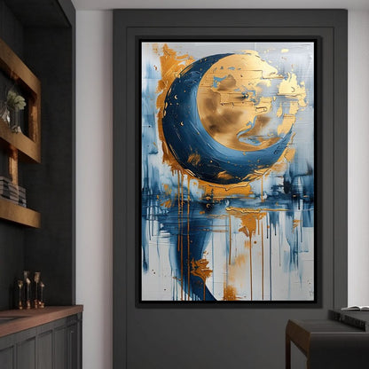Golden Swirls on Sapphire Tides Canvas Wall Art