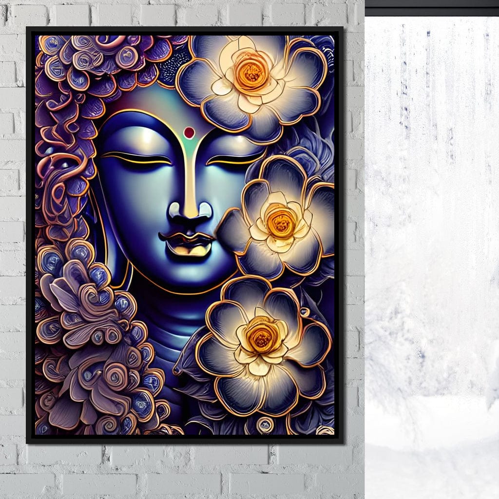 Buddha & Flowers Purple Canvas Wall Art