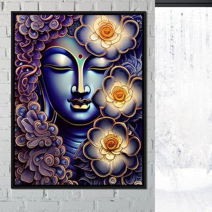 Buddha & Flowers Purple Canvas Wall Art
