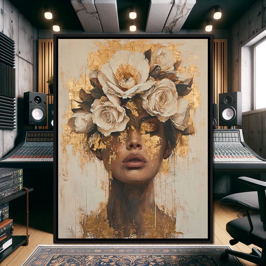 Golden Petal Visage Canvas Wall Art