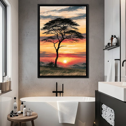Savanna Sun Beyond The Solitary Branch Canvas Wall Art