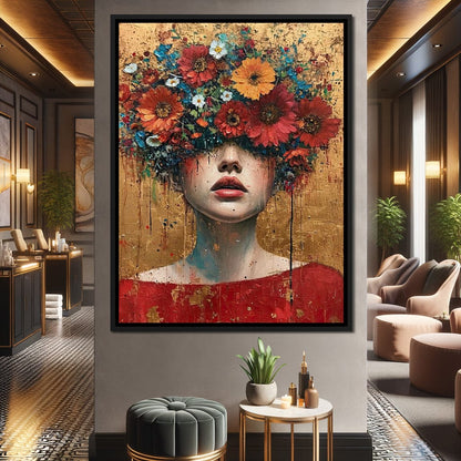 Bloomed Silence in Gold Canvas Wall Art