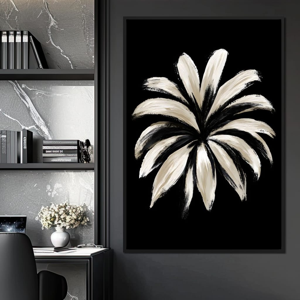 Monochrome Petals Reaching For Night Canvas Wall Art