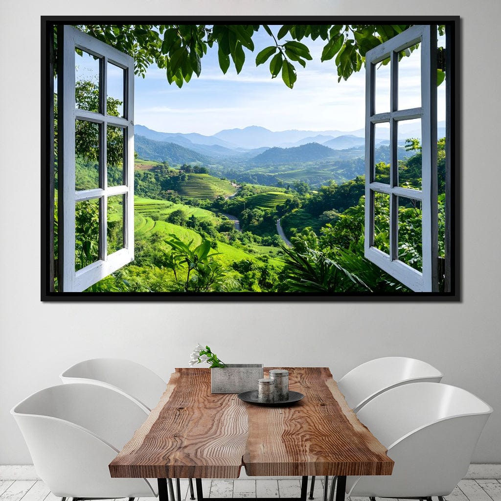 Open Window Over Terraced Valleys Canvas Wall Art