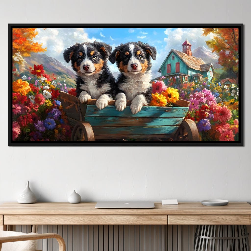 Puppy Paradise in Bloom Canvas Wall Art