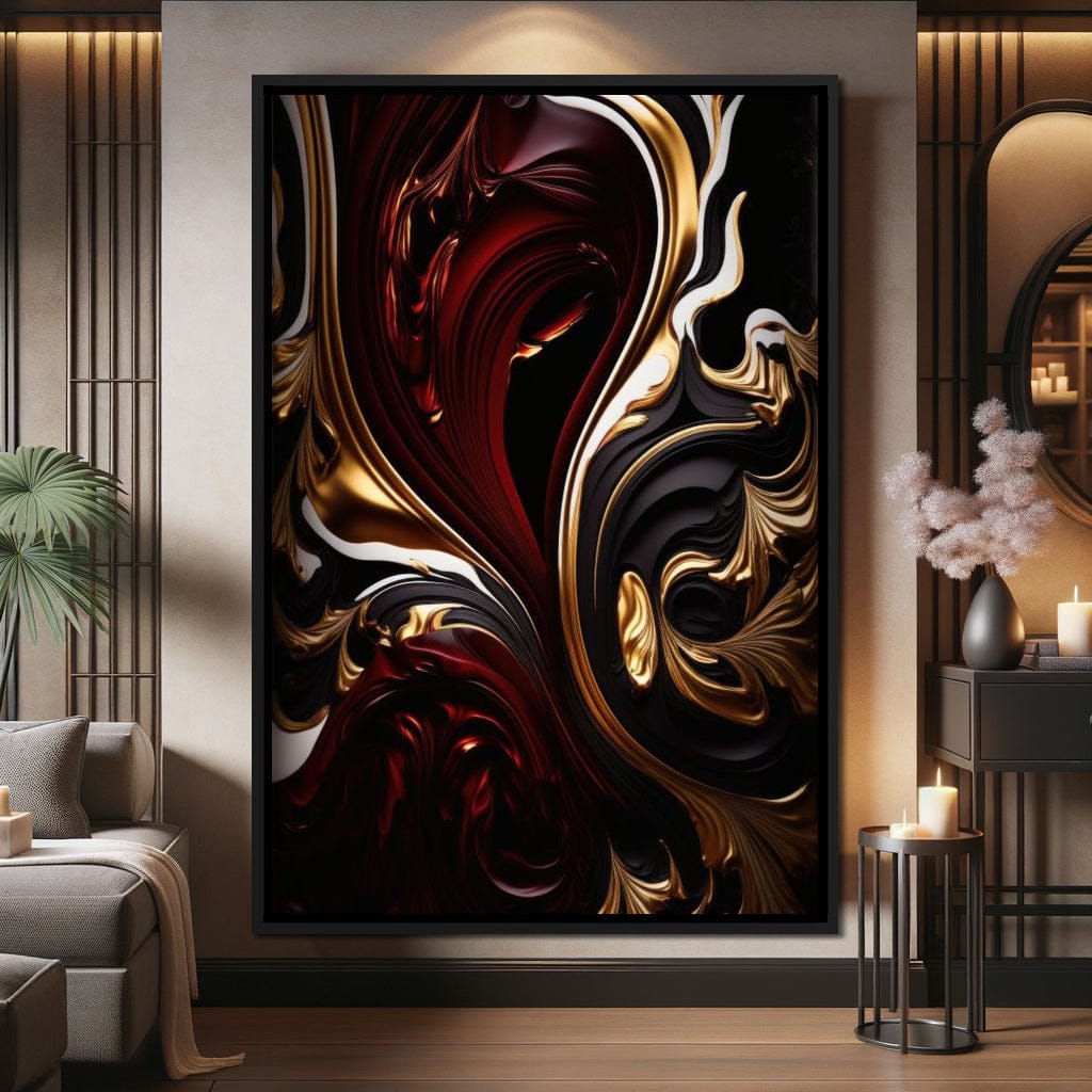 The Marble-Lux Collection: Dark Red & Vibrant Gold 06 Canvas Wall Art