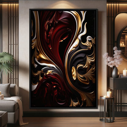 The Marble-Lux Collection: Dark Red & Vibrant Gold 06 Canvas Wall Art