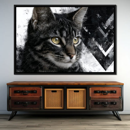Monochrome Cat Golden Eyes Canvas Wall Art